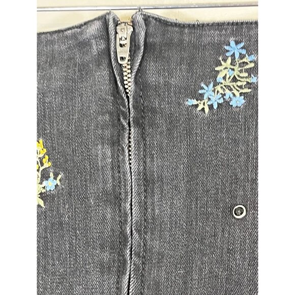 Retro Floral Denim Skirt Black M Embroidery Preppy Western Boho Hippie Indie 80s - Picture 7 of 10